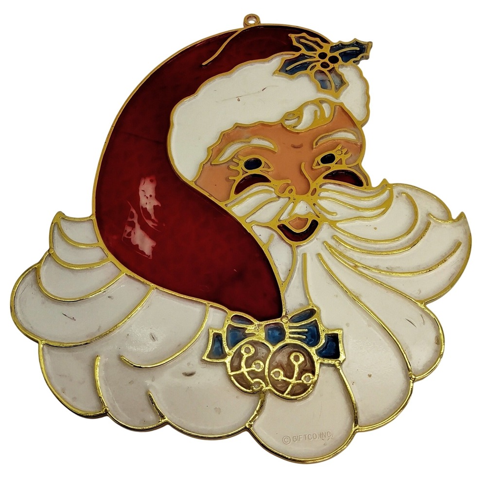 Vtg Giftco Inc. Plastic Santa Claus Face Window Suncatcher Hanging Holiday Decor